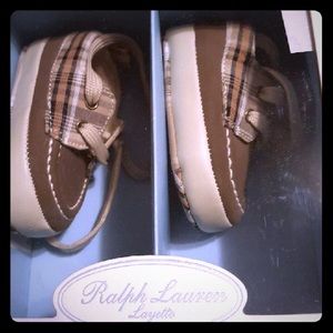 Baby shoes plaid brown Boat like shoes